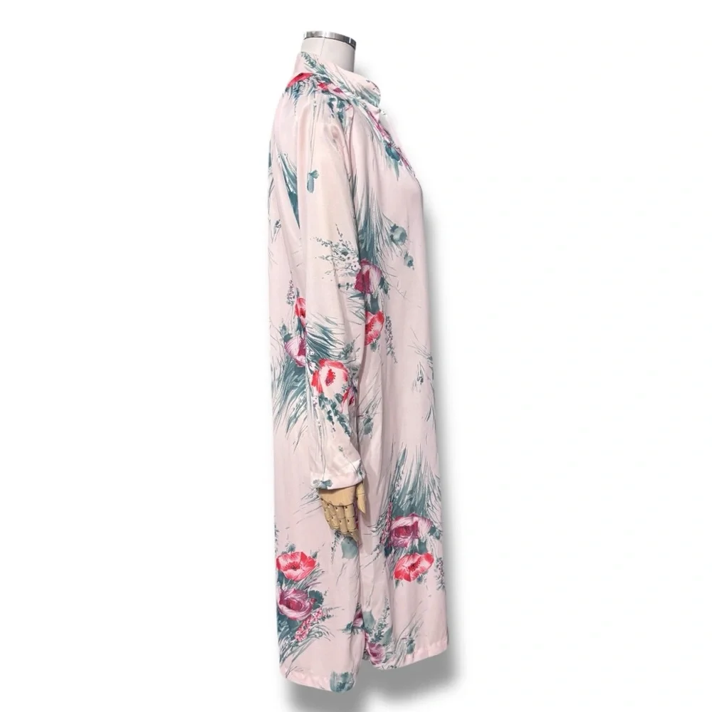 TRAVEL-LITE Pink Floral Zip Front Short Robe Cover Up VINTAGE